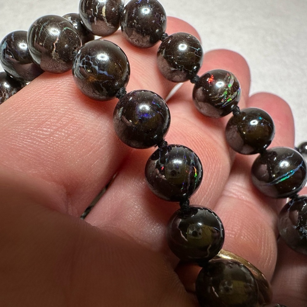 Authenticated 18” Black Opal Hand Beaded Necklace - Picture 3 of 13